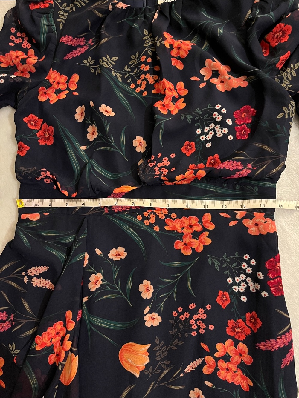 Eliza J Chiffon Floral Long Dress. Balloon long sleeve, slit, cascading ruffle 6 - Picture 16 of 16